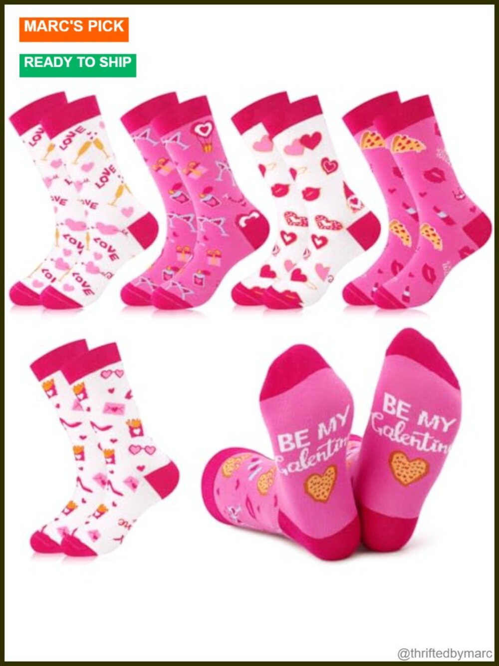 12 Pairs Women's Crew Socks Cotton Blend Heart Pattern Valentine's Day Gift